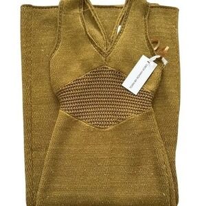 Torn by Ronny Kobo Olive Gold Knit Maxi Dress Open Back Medium NWT Bodycon New